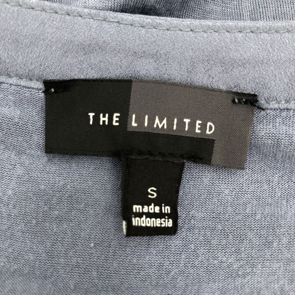 The Limited Sz S Blue Blouse Button Front 3/4 Sleeve Silky Mixed Media Shirt Top - Picture 5 of 5